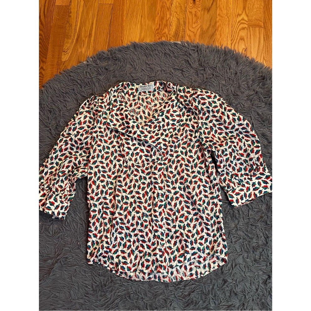 Hilditch & Key Vintage White Red Blue Leaf Print Button Down Shirt Size M
